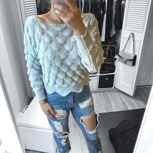LAST 2✨Gray Scallop Knit Cropped Sweater